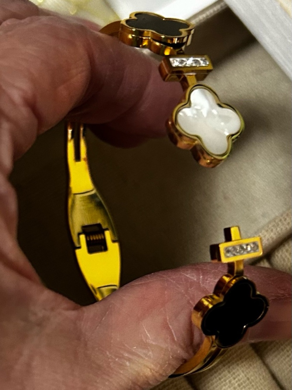 Gold-Tone Clover Link Bracelet with Black and White Inlays - Picture 7 of 7